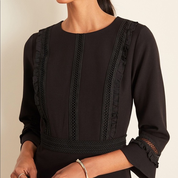 Ann Taylor Black Lacy Ruffle Doubleweave Dress - Picture 2 of 2